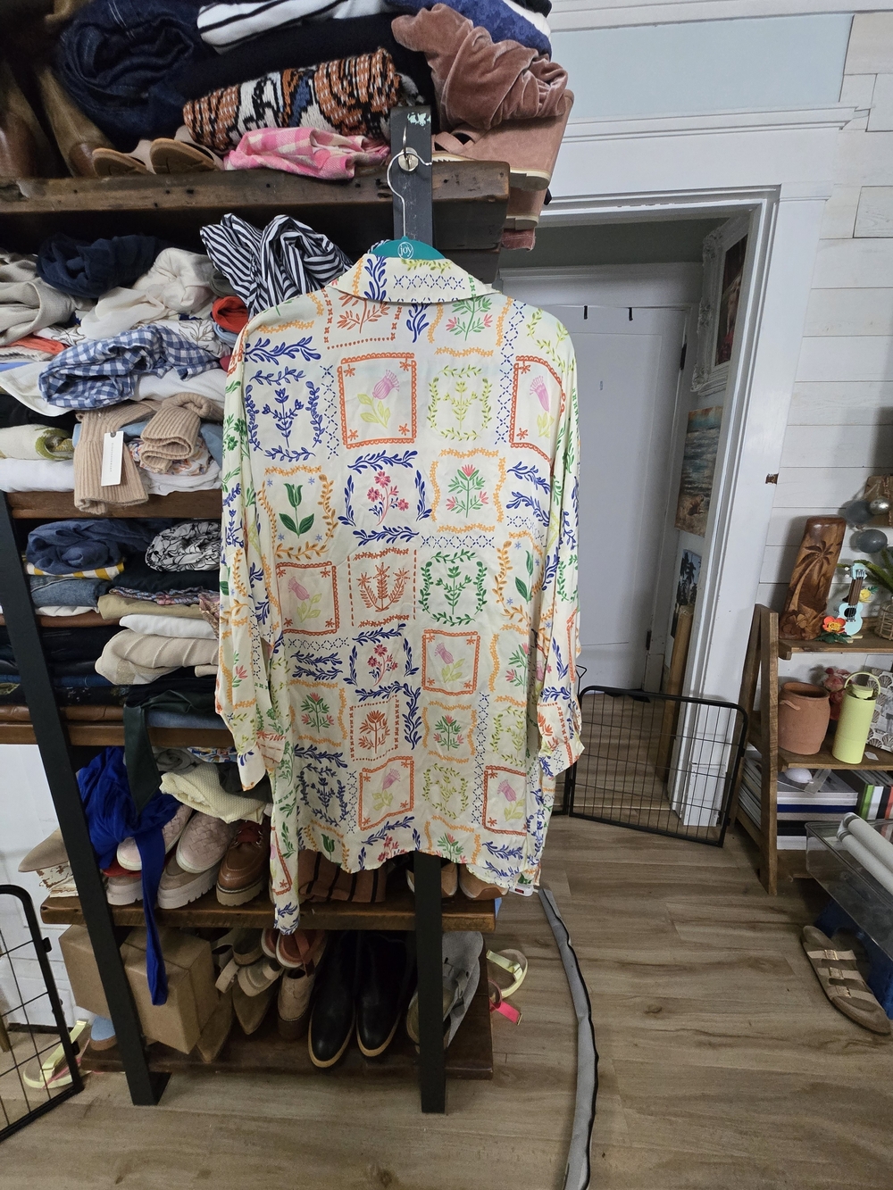Anthropologie Cream Multi-Color Printed Button-Up Shirt Dress - Picture 5 of 6